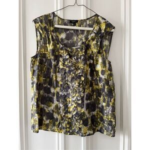 Talbots gray yellow and off-white scalloped silk tank 6